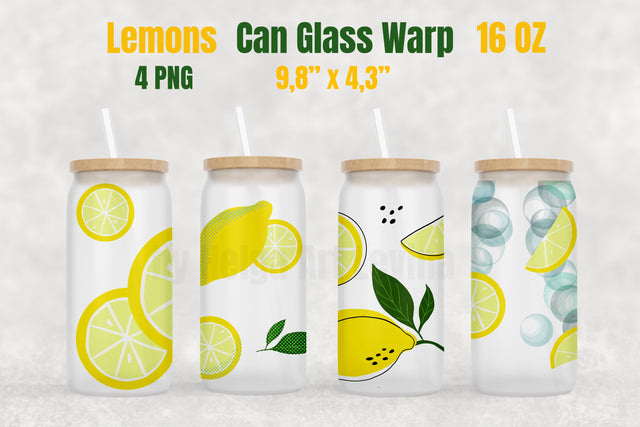 Can Glass Wrap 16 OZ Bundle Lemon Sublimation Helga Art 