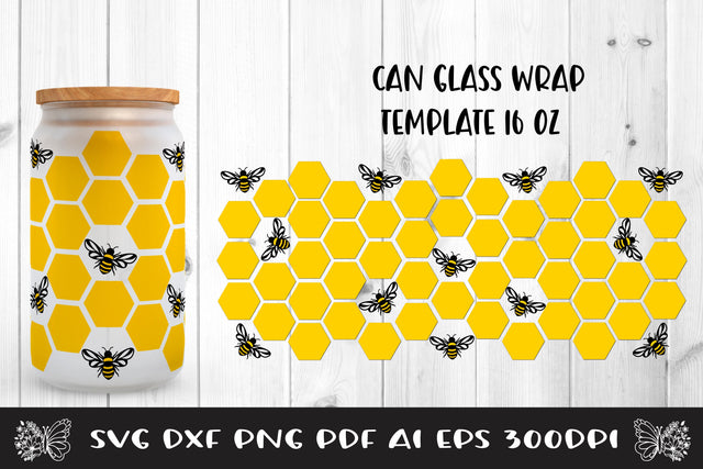 Can Glass Wrap Bee . Libbey Can Glass Full Wrap. Bee SVG. SVG Samaha Design 