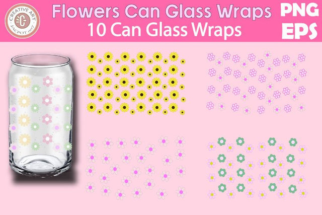 Can Glass Wrap Bundle, Flowers Can Glass Wrap PNG,EPS Floral SVG jacpot007 