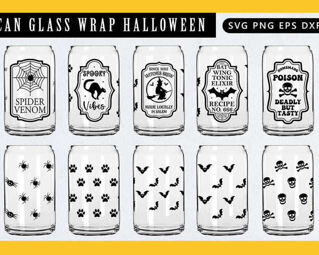 Can Glass Wrap Bundle, Halloween Bottle Labels, Can glass svg, can glass wrap svg, Halloween bottle labels bundle, Halloween svg SVG etcify 