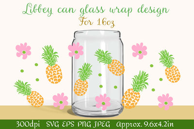 Can glass wrap design 16oz | Pineapples and flowers SVG SVG LuckyTurtleArt 