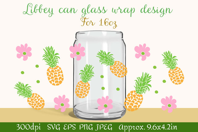 Can glass wrap design 16oz | Pineapples and flowers SVG SVG LuckyTurtleArt 