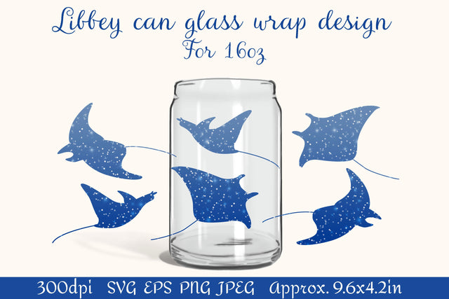 Can glass wrap design 16oz | Stingray SVG SVG LuckyTurtleArt 