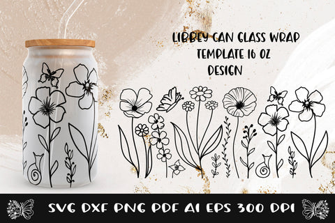 Can Glass Wrap Floral SVG. Libbey Glass Can Full Wrap. SVG Samaha Design 