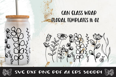 Can Glass Wrap Flower Cut File. Libbey Can Glass Full Wrap. SVG Samaha Design 
