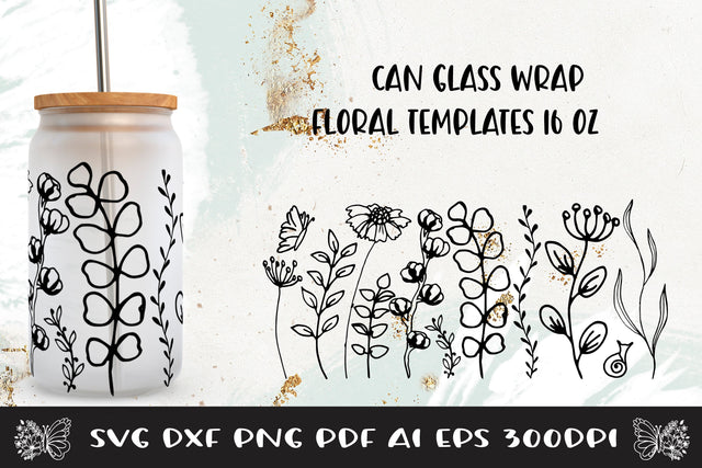 Can Glass Wrap Flower Cut File. Libbey Can Glass Full Wrap. SVG Samaha Design 