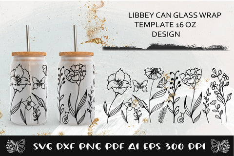 Can Glass Wrap Flower SVG. Libbey Glass Can Full Wrap. SVG Samaha Design 