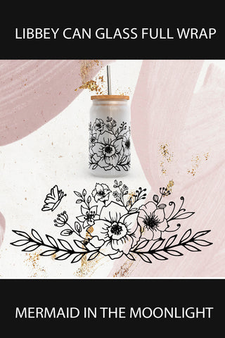 Can Glass Wrap Flowers SVG. Libbey Glass Can Full Wrap. SVG Samaha Design 