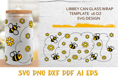 Can Glass Wrap Honey Bee SVG. Libbey Glass Full Wrap . SVG Samaha Design 