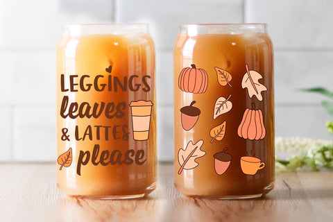Can glass wrap Legging leaves lattes please SVG KMarinaDesign 