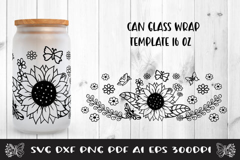 Can Glass Wrap Sunflower. Libbey Can Glass Full Wrap. SVG Samaha Design 