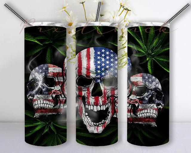 Canabis Skull Sublimation Designs PNG File Digital Download, American Skull 20oz Skinny Tumbler Design Sublimation PixelChick 