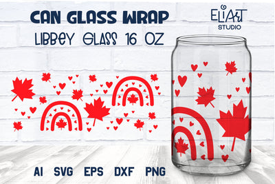 Canada Day Libbey Glass Can SVG, Patriotic Beer Can Glass Wrap, 16 OZ Libbey Glass PNG. SVG Elinorka 