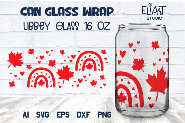Canada Day Libbey Glass Can SVG, Patriotic Beer Can Glass Wrap, 16 OZ Libbey Glass PNG. SVG Elinorka 