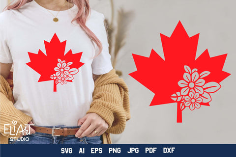 Canada Day SVG, Maple Leaf Sublimation Design, Patriotic PNG Design with Flowers. SVG Elinorka 