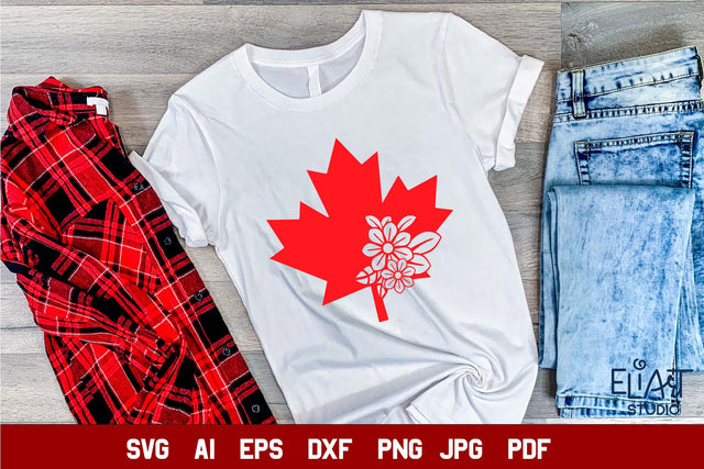 Canada Day SVG, Maple Leaf Sublimation Design, Patriotic PNG Design with Flowers. SVG Elinorka 
