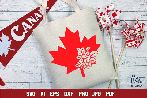 Canada Day SVG, Maple Leaf Sublimation Design, Patriotic PNG Design with Flowers. SVG Elinorka 