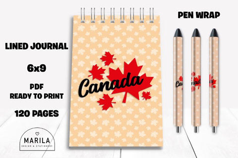 Canada Notebook Lined Journal + Pen Wrap 1 Sublimation Marilakits 