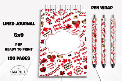 Canada Notebook Lined Journal + Pen Wrap 2 Sublimation Marilakits 