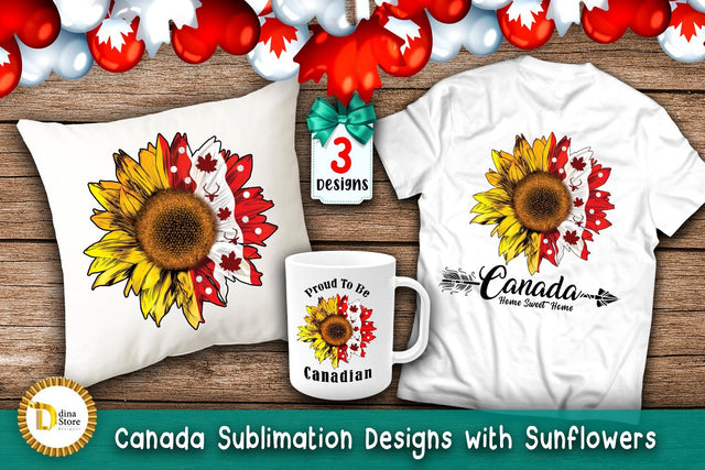 Canada Sublimation designs with Sunflowers -Canada day Sublimation Dina.store4art 