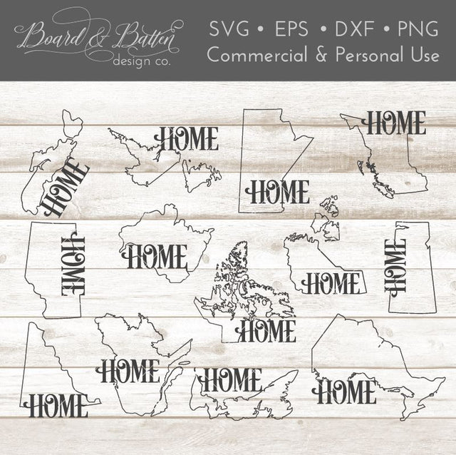 Canadian Province Outline "Home" Svg File Set - All Provinces SVG Board & Batten Design Co 