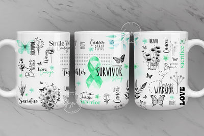 Cancer Awareness, Green Ribbon Mug, Motivational Mug, Positive Survivor Affirmations, 11 & 15 Oz Mug Press Sublimation, Digital File Sublimation Syre Digital Creations 