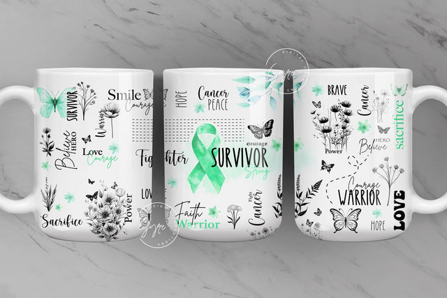 Cancer Awareness, Green Ribbon Mug, Motivational Mug, Positive Survivor Affirmations, 11 & 15 Oz Mug Press Sublimation, Digital File Sublimation Syre Digital Creations 
