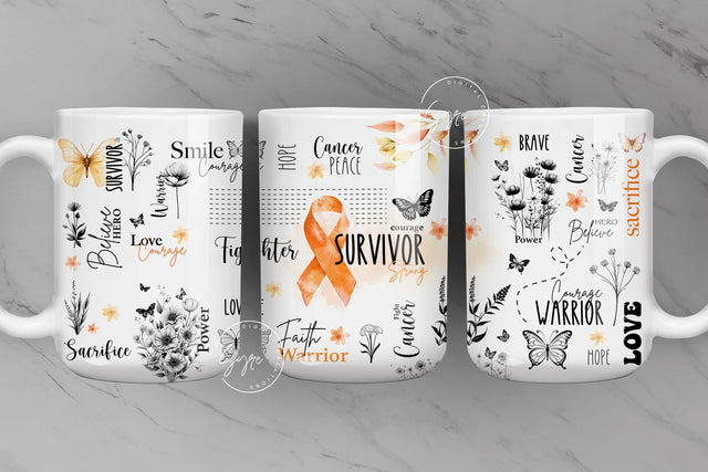 Cancer Awareness, Orange Ribbon Mug, Motivational Mug, Positive Survivor Affirmations, 11 & 15 Oz Mug Press Sublimation, Digital File Sublimation Syre Digital Creations 