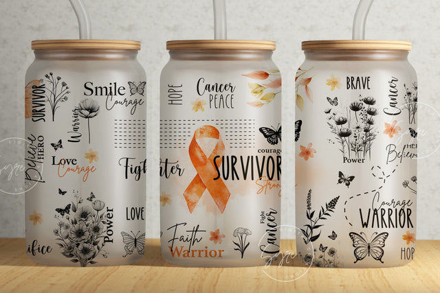 Cancer Awareness, Pink Ribbon tumbler, 16 oz Libbey Glass Can, Motivational Tumbler, Survivor Affirmations, Floral Tumbler, Digital Sublimation Syre Digital Creations 
