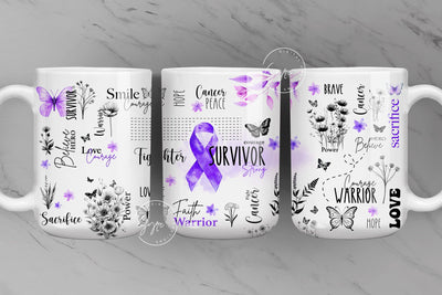 Cancer Awareness, Purple Ribbon Mug, Motivational Mug, Positive Survivor Affirmations, 11 & 15 Oz Mug Press Sublimation, Digital File Sublimation Syre Digital Creations 