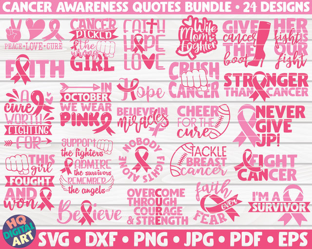 Cancer Awareness Quotes SVG Bundle | 24 designs SVG HQDigitalArt 