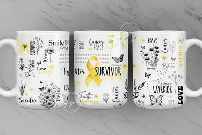 Cancer Awareness, Yellow Ribbon Mug, Motivational Mug, Positive Survivor Affirmations, 11 & 15 Oz Mug Press Sublimation, Digital File Sublimation Syre Digital Creations 