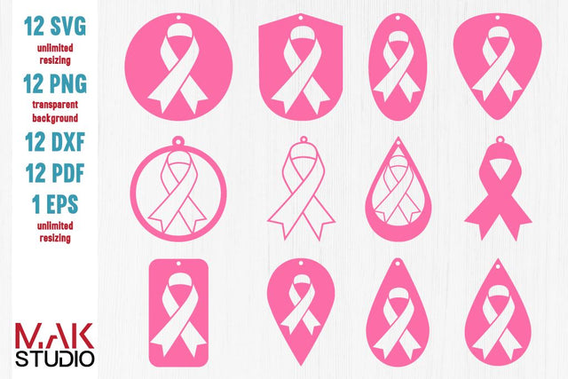 Cancer earrings svg bundle, Cancer earrings bundle svg, Cancer awareness ribbon earrings svg, Cancer earrings cut files SVG MAKStudion 