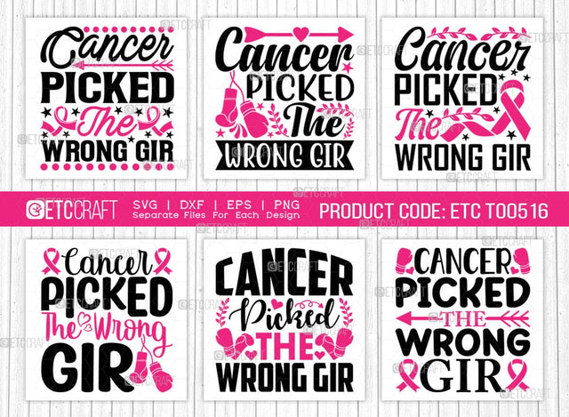Cancer Picked The Wrong Girl SVG Bundle, Breast Cancer Svg, Cancer Awareness Svg, Cancer Ribbon Svg, Breast Cancer Quote, ETC T00516 SVG ETC Craft 