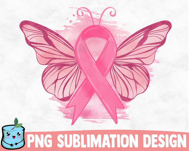 Cancer Pink Ribbon Butterfly Sublimation Design SVG MintyMarshmallows 