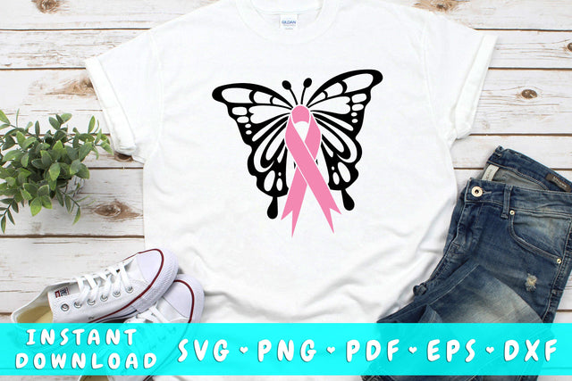 Cancer Ribbon Butterfly SVG SVG HappyDesignStudio 
