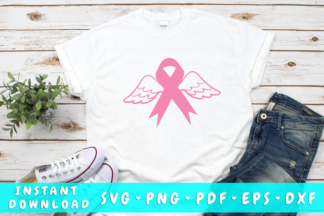 Cancer Ribbon With Angel Wings SVG SVG HappyDesignStudio 