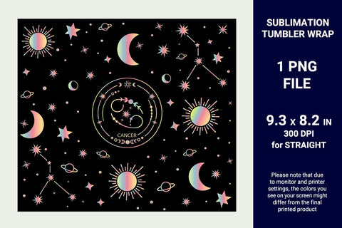 Cancer sublimation tumbler wrap, Zodiac sign tumbler Sublimation KMarinaDesign 