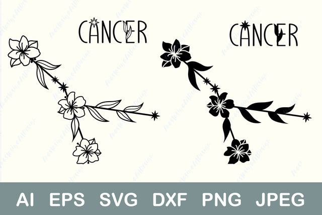 Cancer symbol with flowers svg, Horoscope, Zodiac sign, Floral constellation SVG AnastasiyaArtDesign 