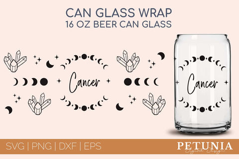 Cancer Zodiac Can Glass Wrap SVG | Beer Can Glass Wrap SVG SVG Petunia Digital Design 