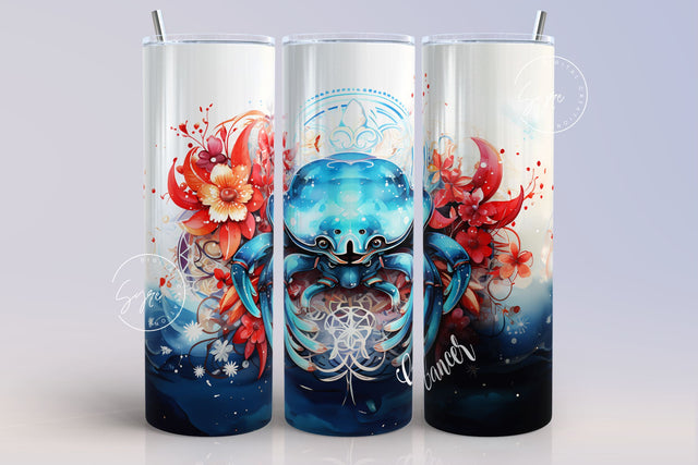 Cancer Zodiac tumbler wrap sublimation PNG, Astrology Sign, Constellations, 20 oz Skinny Tumbler Sublimation Design, Watercolor, Digital Sublimation Syre Digital Creations 