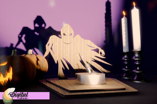 Candle Holder Halloween 3D Laser Cut. 3D Halloween Ghost Laser Cut. SVG Evgenyia Guschina 