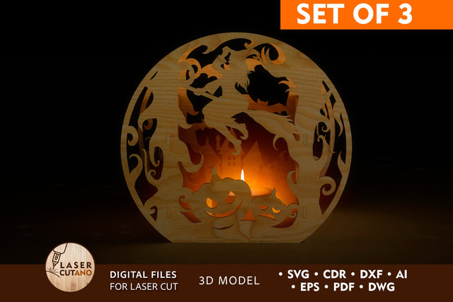Candle Holder Halloween Laser Cut Files Candlestick Laser Cut Multilayer Laser Cut Files, Round Sign SVG, 3D Designs, Mini Design Bundles Multilayer Cut Files for Laser Cut Wood or Cricut, 3D Designs SVG LaserCutano 