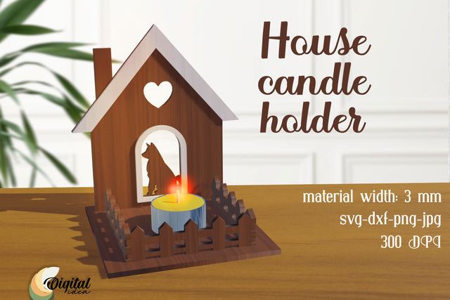 Candle Holder Laser Cut. 3D House Candle Holders Laser Cut. SVG Evgenyia Guschina 