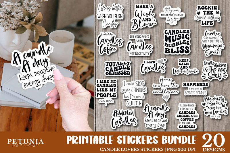 Candle Lovers Sticker Bundle | Printable Stickers Bundle Sublimation Petunia Digital Design 