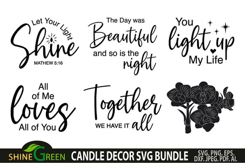 Candle SVG Bundle for Valentine's Day, Wedding, Home Decor SVG Shine Green Art 