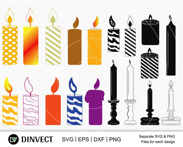 Candle svg, Candle SVG Bundle, Candle clipart, Candle Silhouette, Candle Vector, Candle Cricut Files, svg, eps, dxf, png SVG Dinvect 