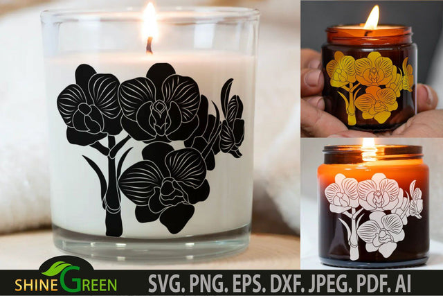 Candle SVG - Orchid Flower SVG for Farmhouse, Home Decor, Wedding SVG Shine Green Art 