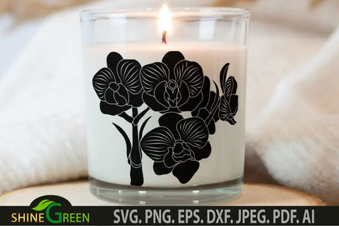 Candle SVG - Orchid Flower SVG for Farmhouse, Home Decor, Wedding SVG Shine Green Art 