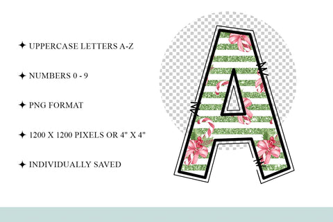 Candy Cane Christmas Hand Drawn Doodle Letter Alphabet Set Sublimation BijouBay 